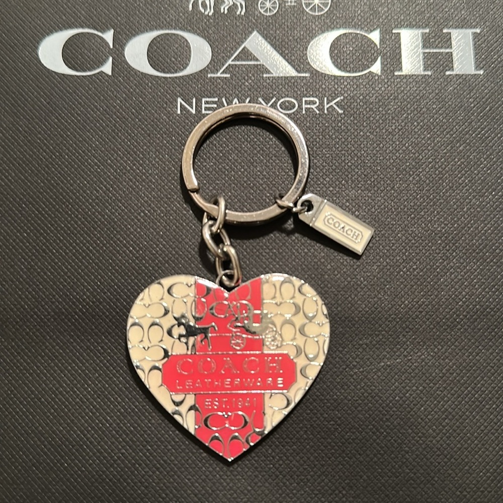 Huge Coach leatherware Heart Keychain with pink and Silver Tones